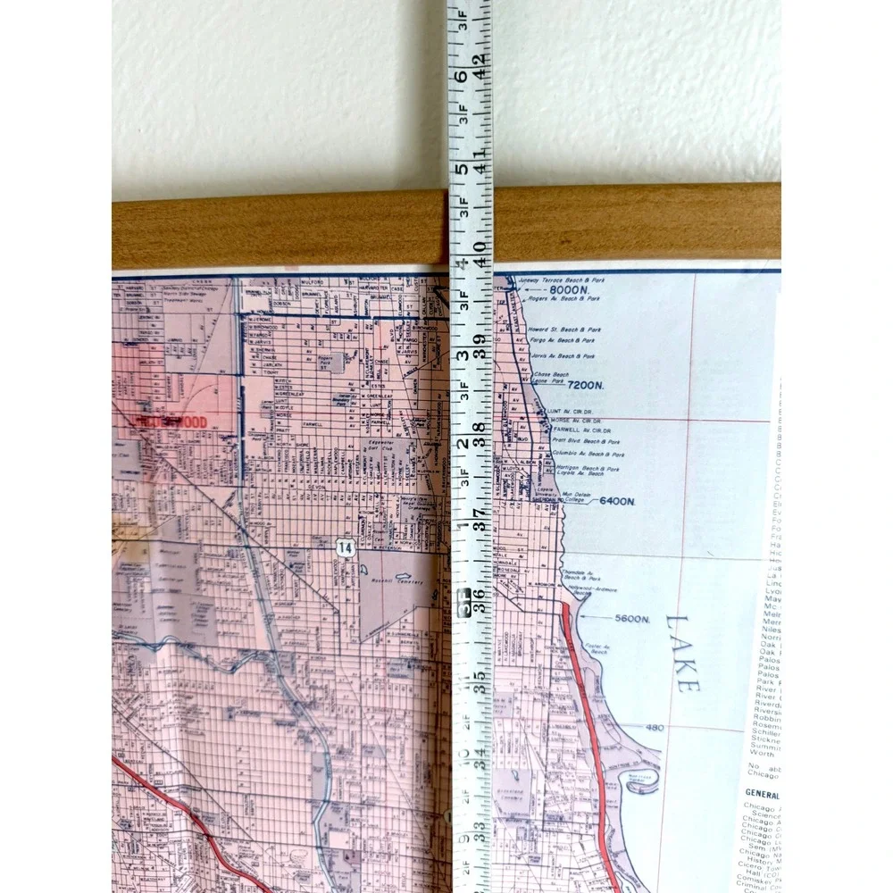 Vintage Greater Chicago Illinois Map, Large Wall Hanging Magnetic‎ Poster Frame